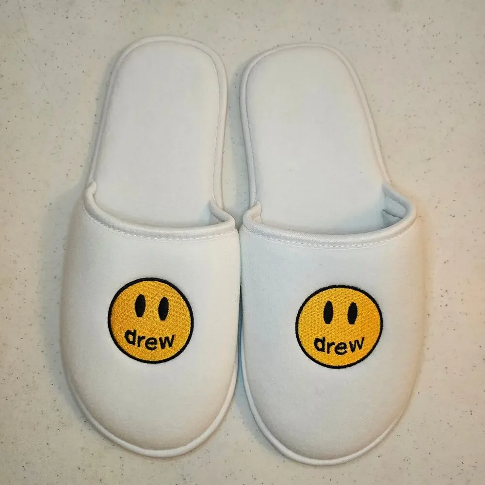 Drew House Mascot Slippers Mens S M White Justin Bieber Smiley House Shoes NWT
